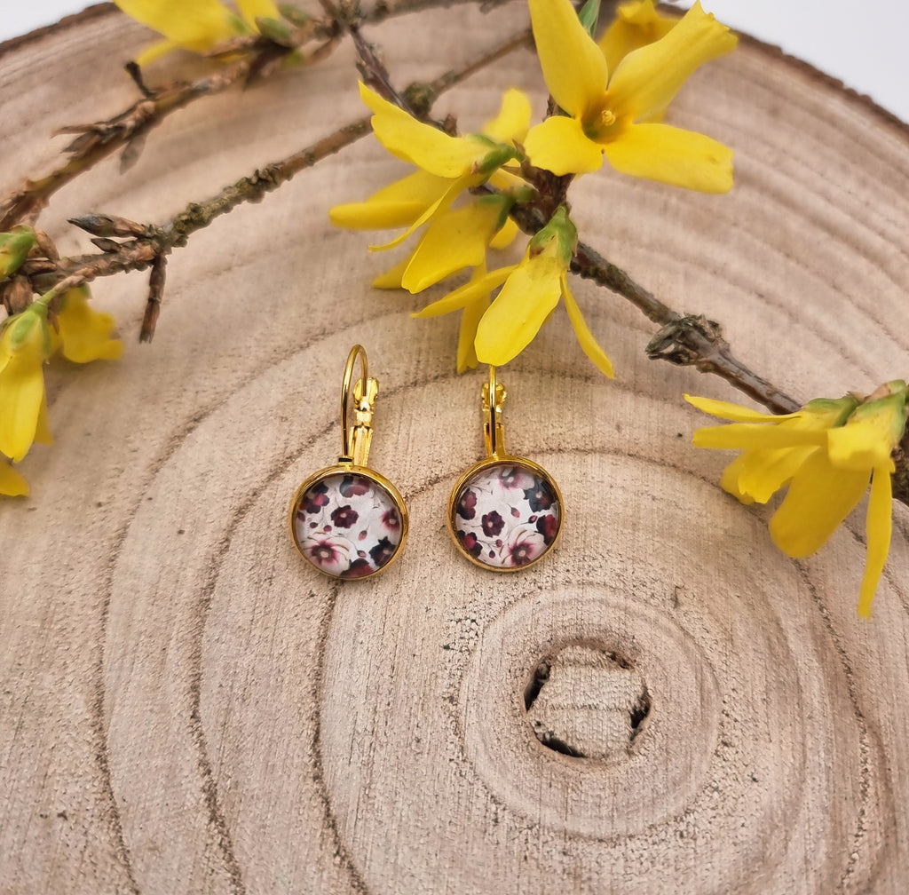 Ohrhänger "Blütenzauber - Roségarten" - Edelstahl Klappbrisur goldfarben