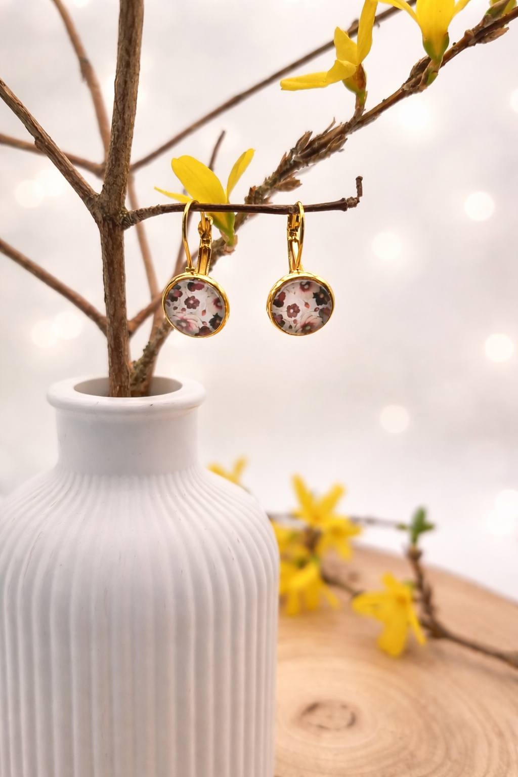 Ohrhänger "Blütenzauber - Roségarten" - Edelstahl Klappbrisur goldfarben
