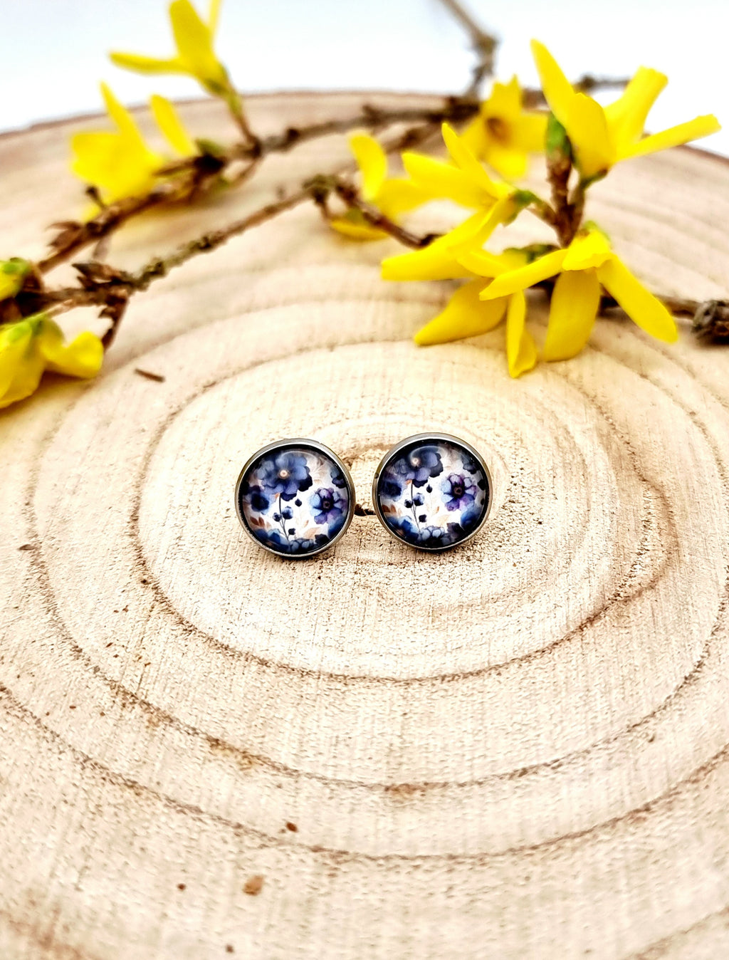 Ohrstecker "Blütenzauber - Blautraum" Edelstahl silberfarben