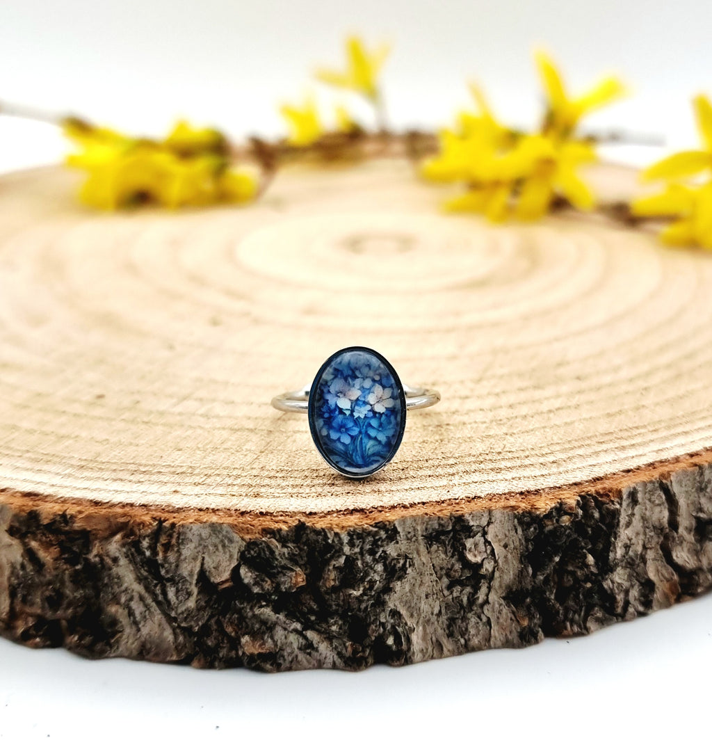 Ring "Blütenmoment - Blütenmeer" verstellbarer Edelstahlring mit floralem Cabochon
