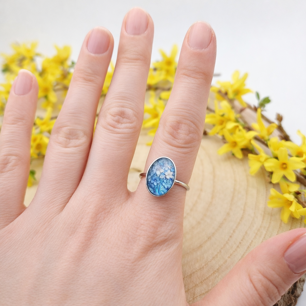 Ring "Blütenmoment - Blütenmeer" verstellbarer Edelstahlring mit floralem Cabochon