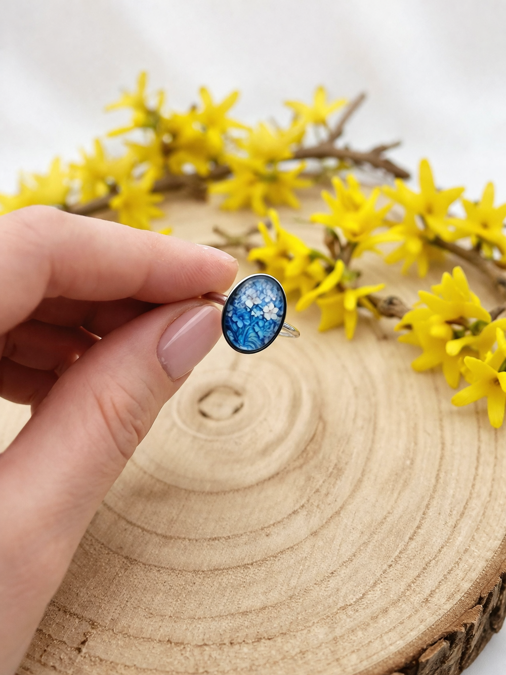 Ring "Blütenmoment - Blütenmeer" verstellbarer Edelstahlring mit floralem Cabochon