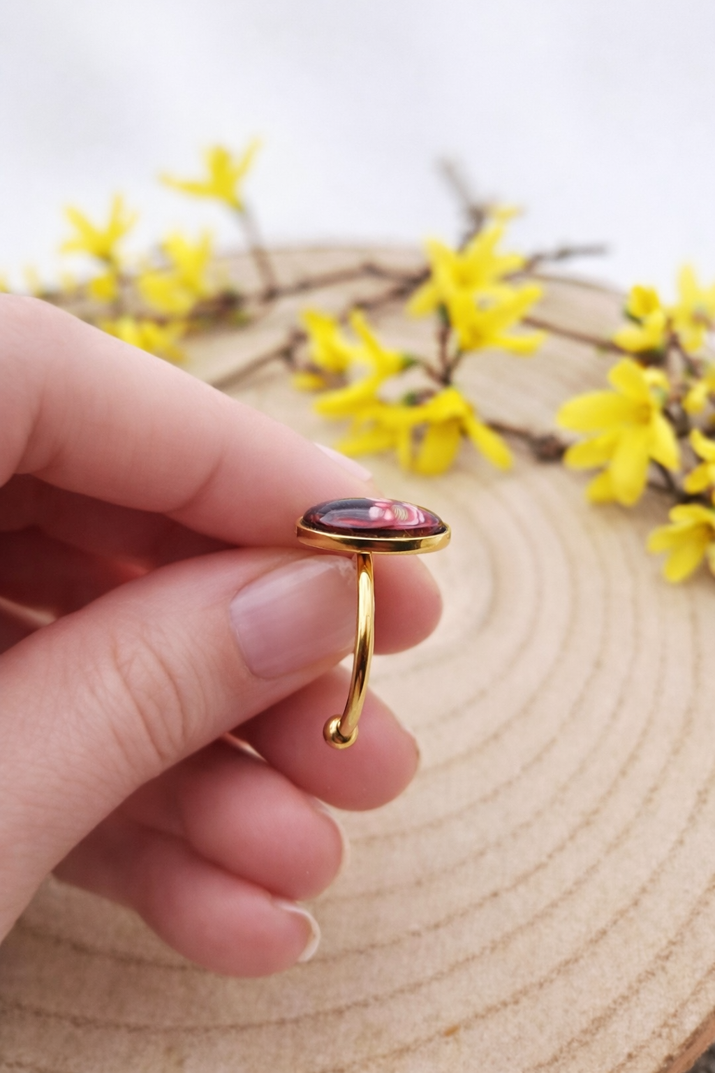 Ring "Blütenmoment Rosablüte"- verstellbarer Edelstahlring mit floralem Cabochon
