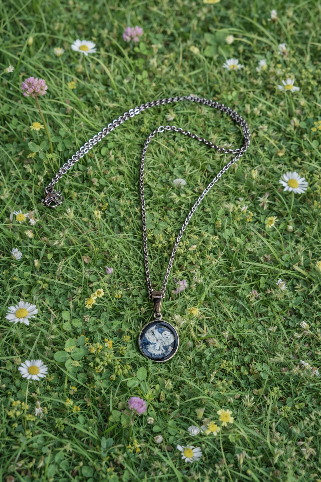 Eulenkette Nachtwächter – Edelstahl Cabochon 14 mm