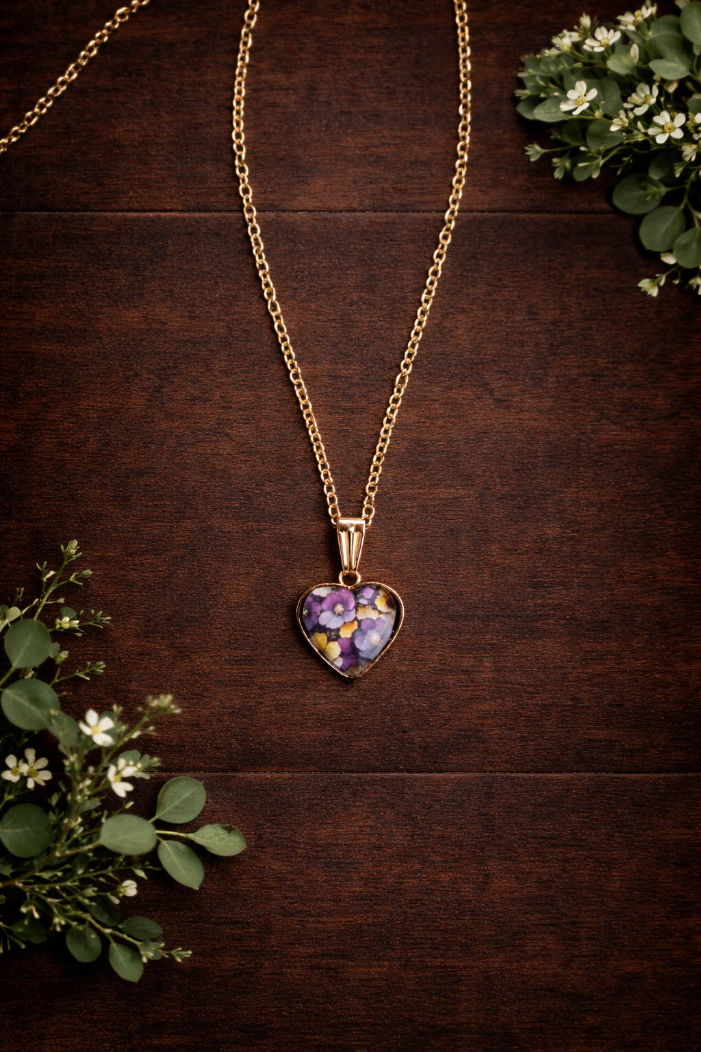 Herzkette Blütenmoment Lila Blumen