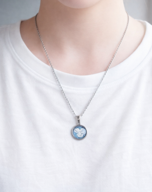 Eulenkette Nachtwächter – Edelstahl Cabochon 14 mm