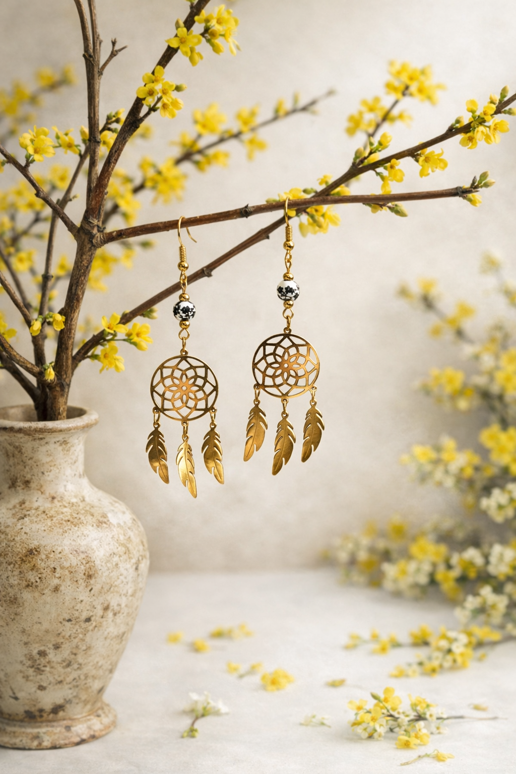 Goldener Traumfänger – Edelstahl Ohrhänger