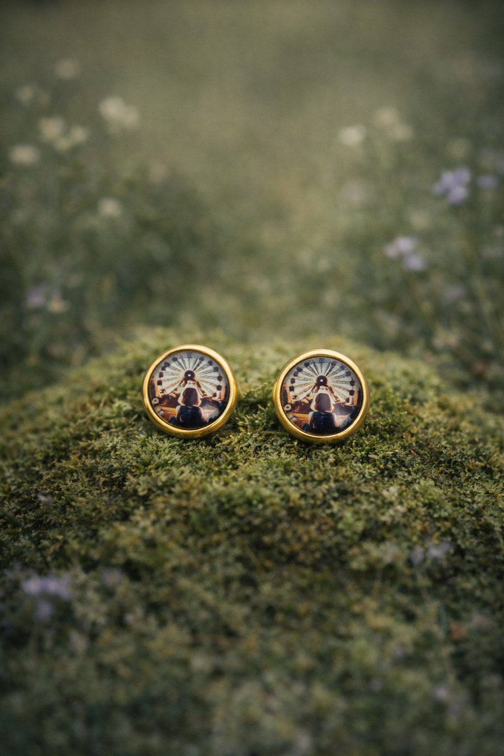 Riesenrad-Moment – Goldene Edelstahl Ohrstecker