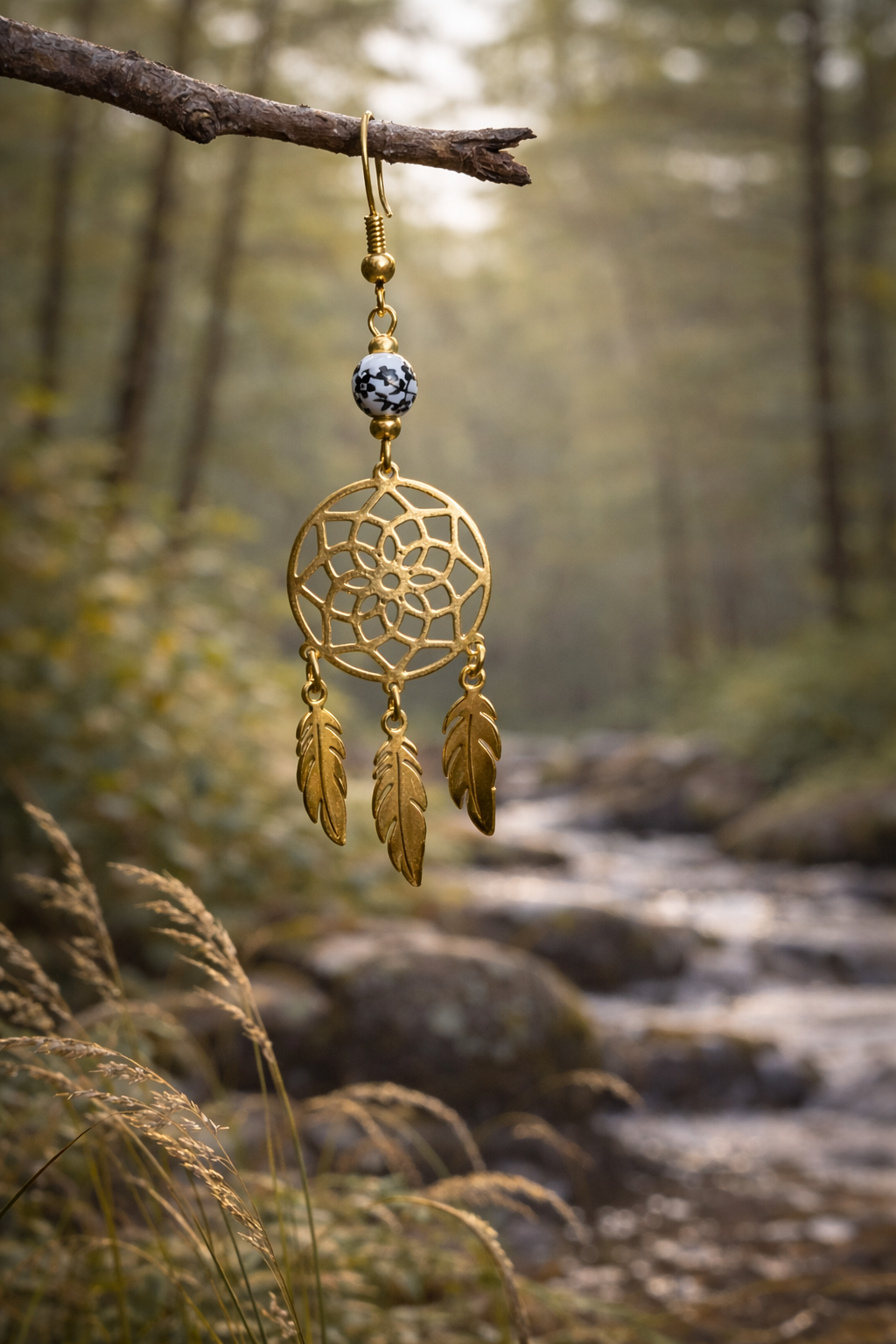 Goldener Traumfänger – Edelstahl Ohrhänger