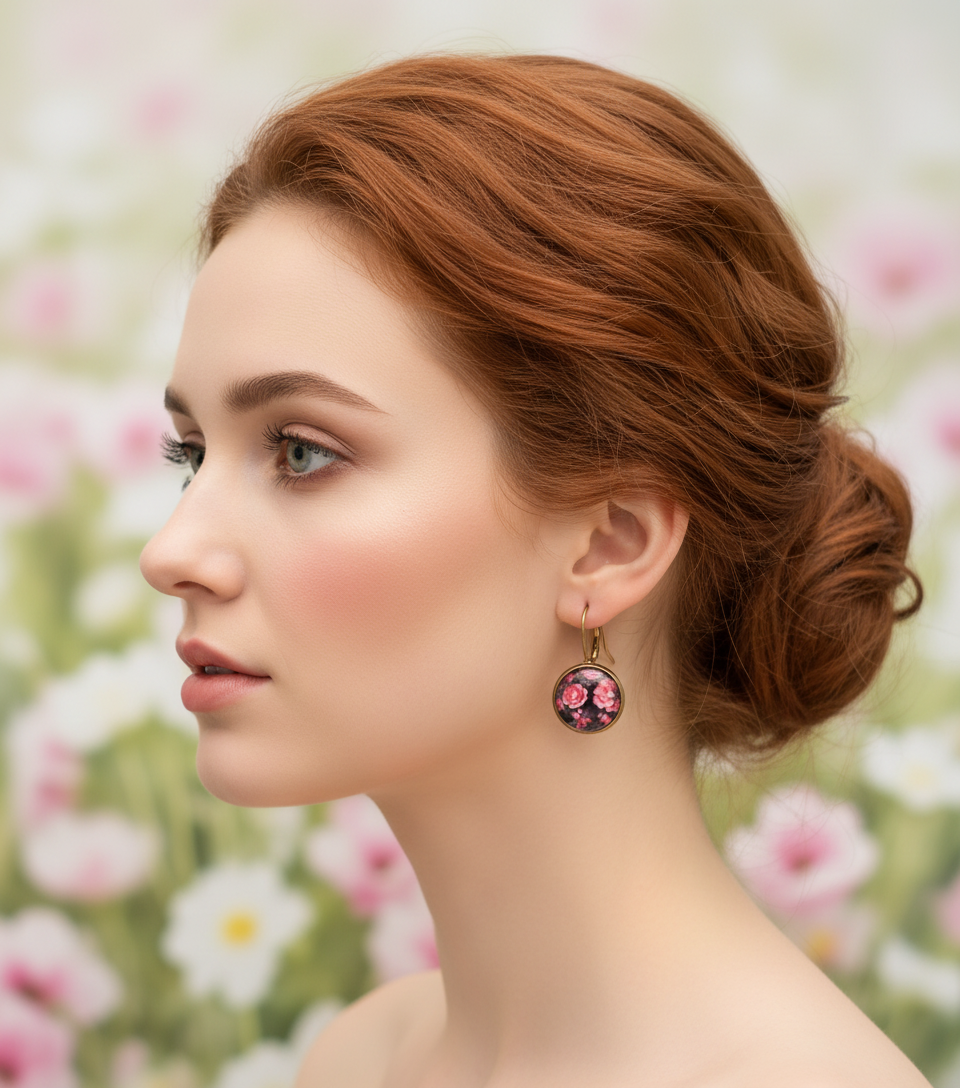 Florale Cabochon-Ohrringe